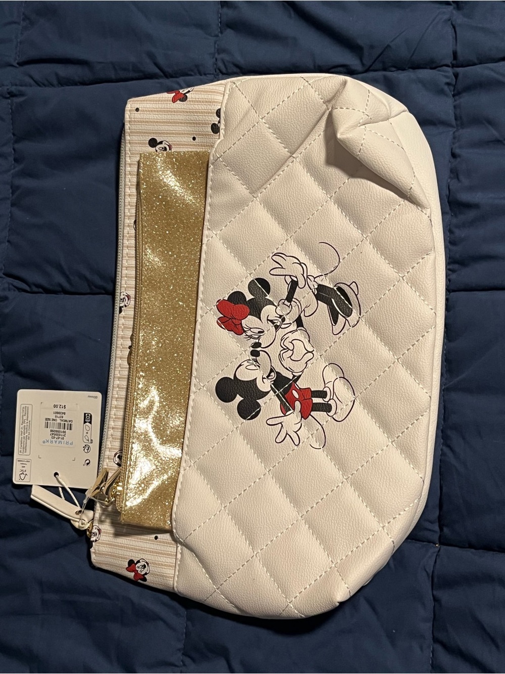 Primark Disney Quilted White Minnie & Mickey Cosmetic Bag Set